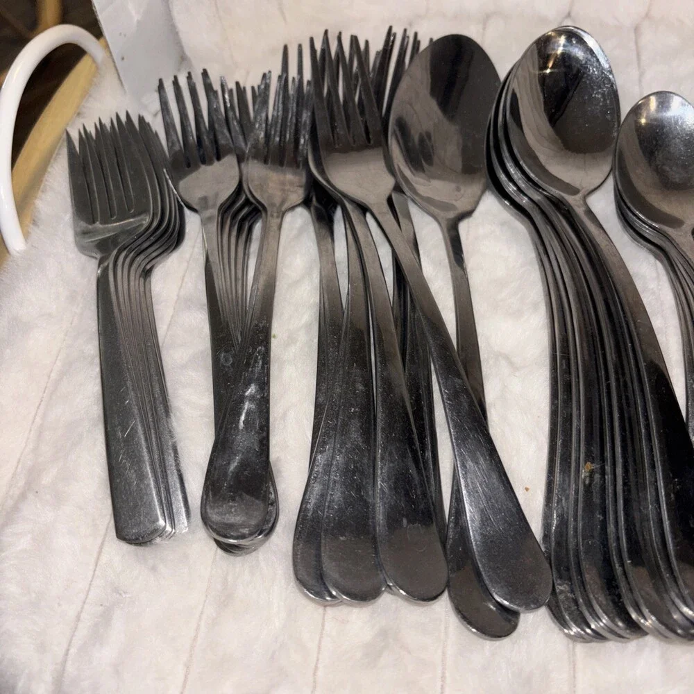 54-Piece Heavyweight Arched Handle Glossy Stainless China Flatware Service Lot